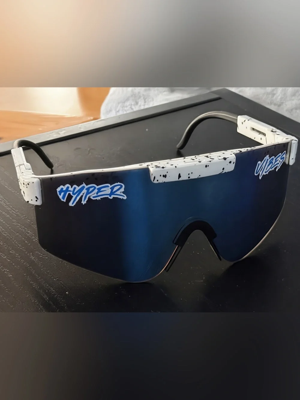 Pit Viper Kids Hyper Blue Shield Sunglasses with White Speckle Frame